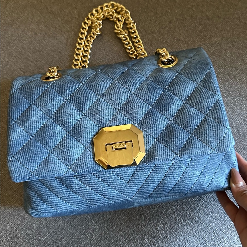 Blue Quilted Chain Shoulder Bag
